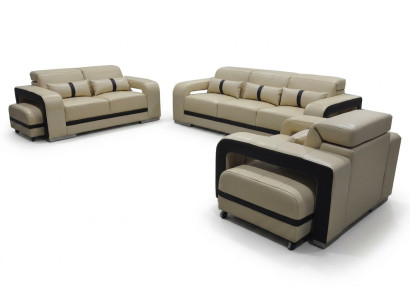 Canapé avec USB, Suite de canapé en cuir 3+2+1 places Design complet nouveau