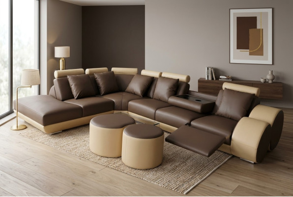 Conception Siège rembourré en cuir Paysage Chambre Salon Canapé Coin avec USB