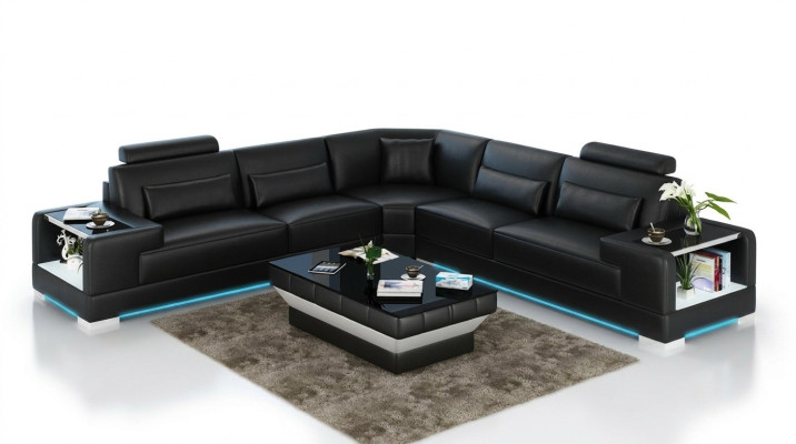 Canapé en cuir Canapé Paysage de vie Canapé d'angle Suite d'angle Design Canapé moderne avec USB