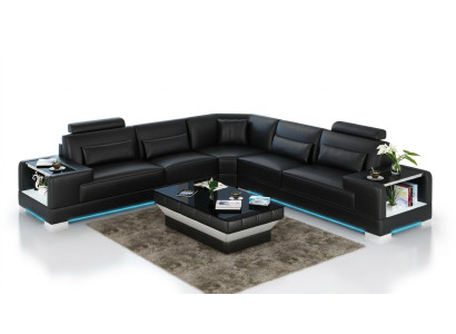 Canapé en cuir Canapé Paysage de vie Canapé d'angle Suite d'angle Design Canapé moderne avec USB