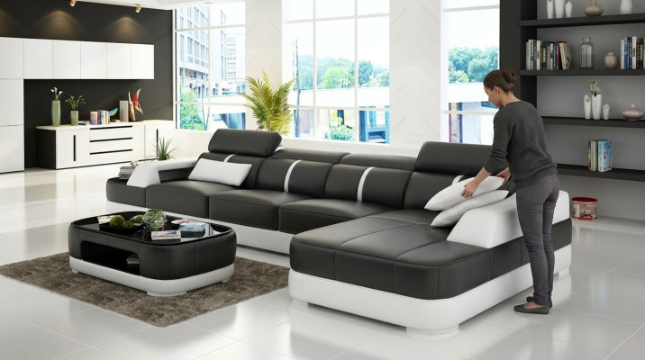 Canapé en cuir Siège en tissu Coin de canapé Suite de salon paysage vivant Canapé de salon avec USB