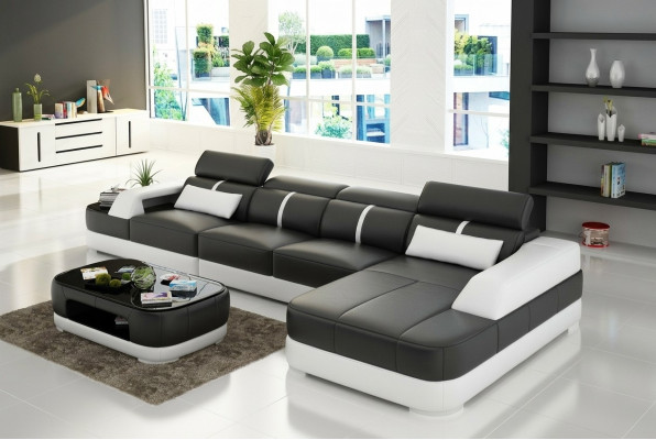 Canapé en cuir Siège en tissu Coin de canapé Suite de salon paysage vivant Canapé de salon avec USB
