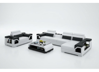 Canapé en cuir Paysage de vie Canapé d'angle Fauteuil Canapé Suite Design Canapé moderne + USB