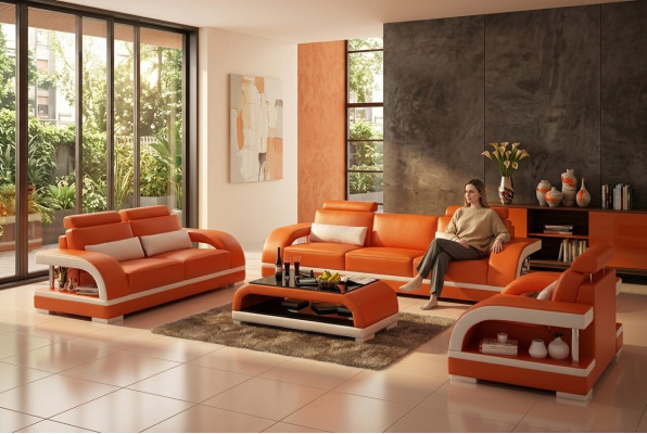 Ensemble de canapé design en cuir avec prise USB Ensemble 3+2+1 Ensemble de canapés Suite Sofa