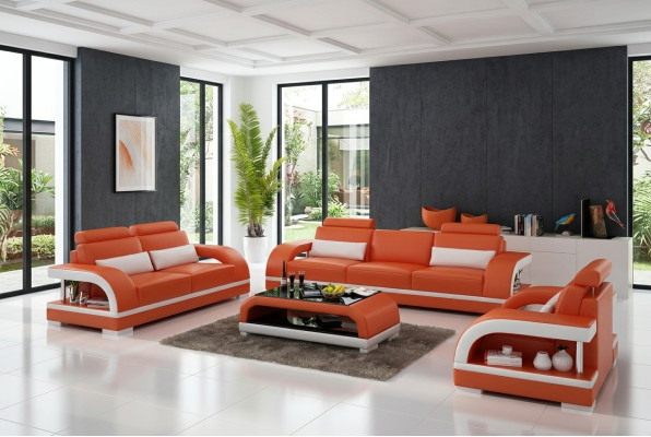 Ensemble de canapé design en cuir avec prise USB Ensemble 3+2+1 Ensemble de canapés Suite Sofa