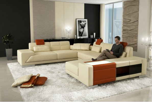 Canapé en cuir avec canapé USB canapé canapé design U-forme suite d'angle rembourrée grand coin XXL.
