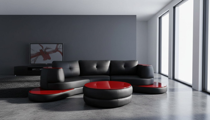 Canapé d'angle USB rond design Salon paysager Canapé rond Canapé en cuir Canapé Canapé en forme de U