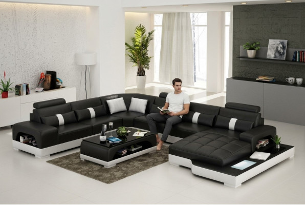Canapé en cuir en forme de U avec USB grand canapé XXL.