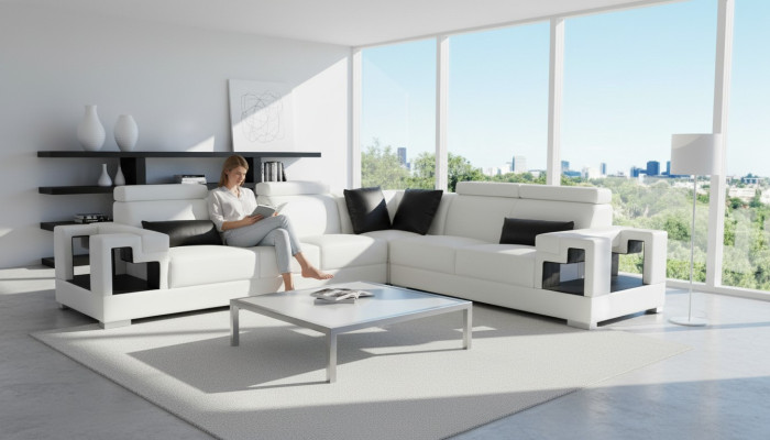 canapé d'angle exclusif en forme de L en cuir élégant pour votre salon élégant