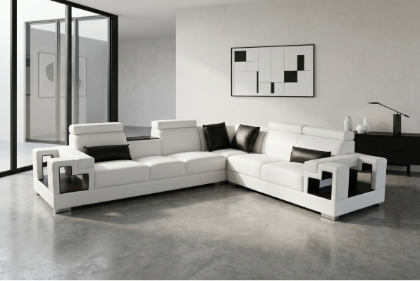 canapé d'angle exclusif en forme de L en cuir élégant pour votre salon élégant