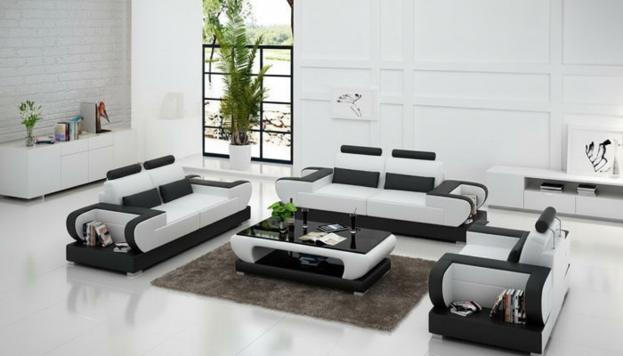 Canapé en cuir Canapé Canapé de séjour 3+2+1 Suite de places Design Canapé moderne avec USB