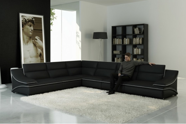 Canapé en cuir Canapé Paysage vivant Canapé d'angle Suite d'angle Design Canapé moderne USB A1160