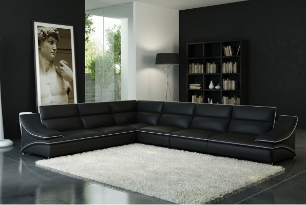 Canapé en cuir Canapé Paysage vivant Canapé d'angle Suite d'angle Design Canapé moderne USB A1160
