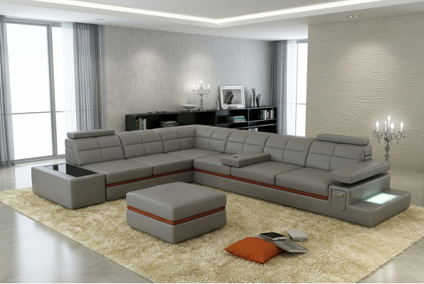Canapé en cuir Canapé Paysage vivant Canapé d'angle Suite d'angle +USB nouveau Design Canapé Moderne