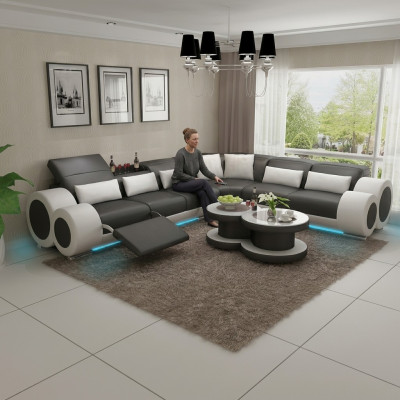 Canapé en cuir Canapé Paysage vivant Canapé d'angle Suite d'angle Design Canapé moderne USB Relax