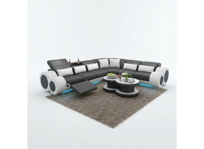 Canapé en cuir Canapé Paysage vivant Canapé d'angle Suite d'angle Design Canapé moderne USB Relax