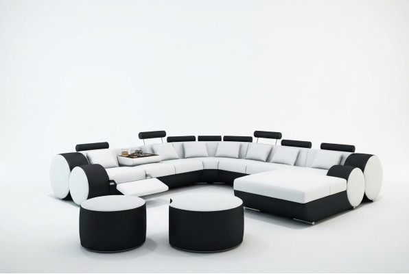 Canapé en cuir de designer + USB Grand canapé de salon paysage Canapé Canapé Rembourrage Suite Canapé d'Angle