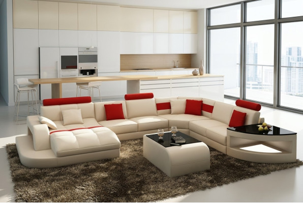 Sofa en cuir XXL Big Multifonction avec USB, canapé d'angle Eck Living Landscape, garniture de canapé.
