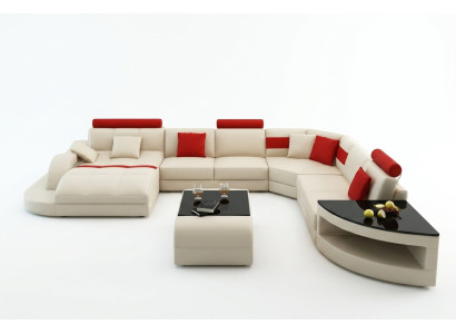 Sofa en cuir XXL Big Multifonction avec USB, canapé d'angle Eck Living Landscape, garniture de canapé.