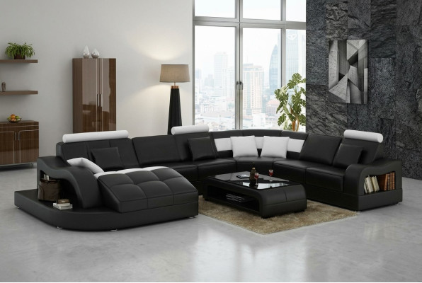 Canapé d'angle design avec méridienne Canapé de canapé de salon en forme de paysage en cuir en forme de U avec USB