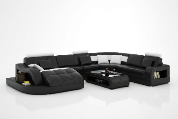 Canapé d'angle design avec méridienne Canapé de canapé de salon en forme de paysage en cuir en forme de U avec USB