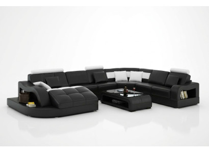 Canapé d'angle design avec méridienne Canapé de canapé de salon en forme de paysage en cuir en forme de U avec USB
