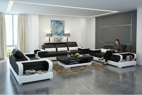 Ensemble de canapé Canapé Rembourrage Siège en cuir Suite 3+2+1 Ensemble de canapé moderne avec USB.