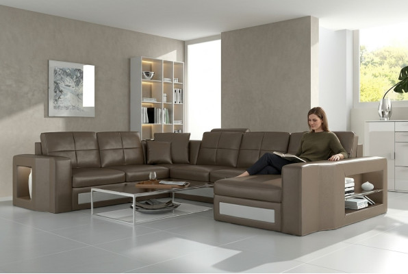 Design Living landscape Canapé en cuir Canapé d'angle Canapé d'angle Rembourrage Canapé d'angle USB + LED