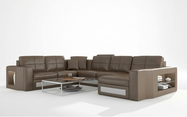 Design Living landscape Canapé en cuir Canapé d'angle Canapé d'angle Rembourrage Canapé d'angle USB + LED