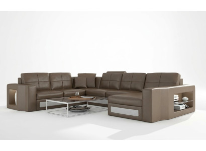 Design Living landscape Canapé en cuir Canapé d'angle Canapé d'angle Rembourrage Canapé d'angle USB + LED