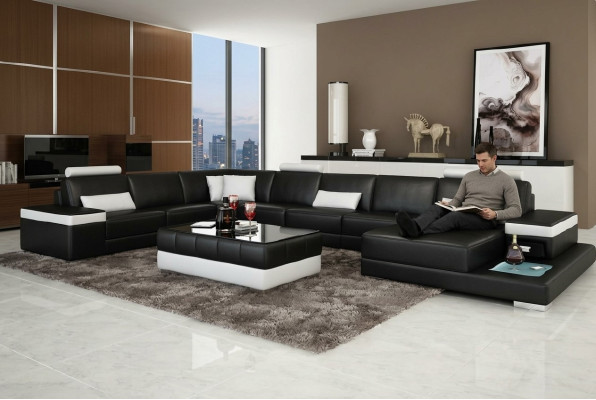 Paysage de vie canapé Rembourrage Coin Suite Canapé en cuir Designer Grand canapé avec USB