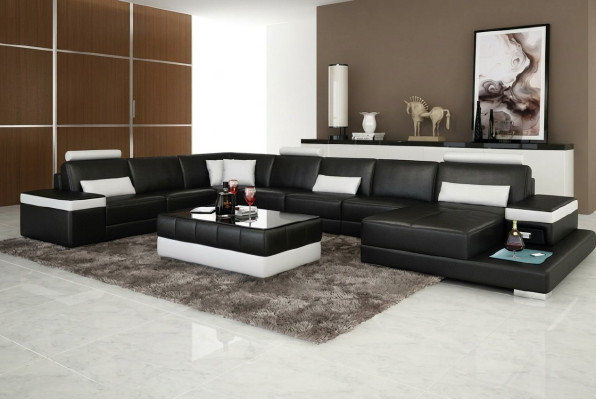 Paysage de vie canapé Rembourrage Coin Suite Canapé en cuir Designer Grand canapé avec USB