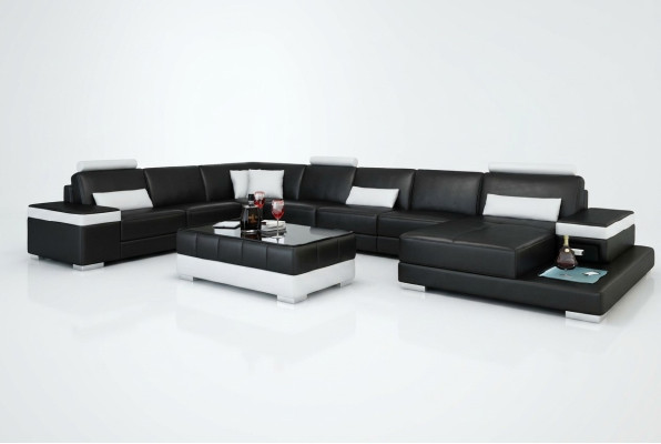 Paysage de vie canapé Rembourrage Coin Suite Canapé en cuir Designer Grand canapé avec USB