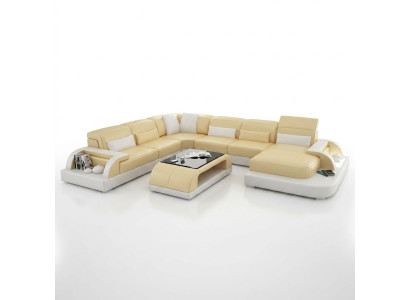 Canapé d'angle Rembourrage Canapé Suite d'angle Canapé Moderne Sofas design en forme de U en cuir + USB