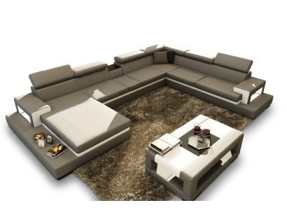 Canapé en cuir avec USB, canapé d'angle en U, canapé paysage vivant, siège de designer.