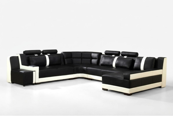 Canapé d'angle Living landscape + USB Revêtement d'angle Suite Design Canapé Moderne en Cuir