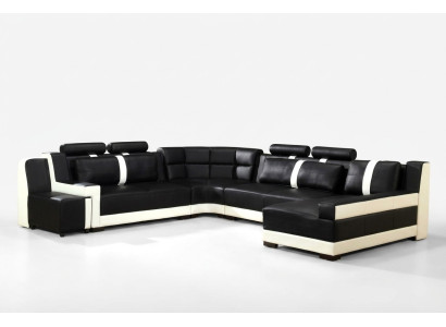 Canapé d'angle Living landscape + USB Revêtement d'angle Suite Design Canapé Moderne en Cuir