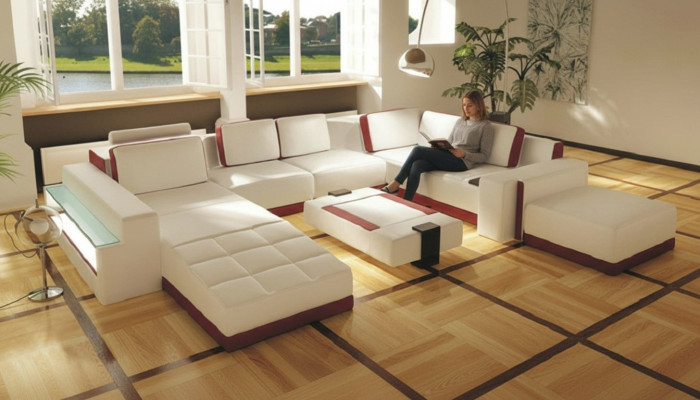 Canapé Canapé Canapé d'angle Valentin en forme de U canapé design de luxe canapé en cuir LED Cuir Moderne