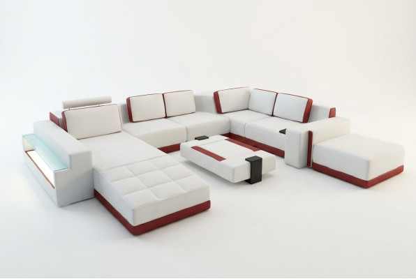 Canapé Canapé Canapé d'angle Valentin en forme de U canapé design de luxe canapé en cuir LED Cuir Moderne