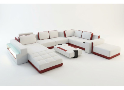Canapé Canapé Canapé d'angle Valentin en forme de U canapé design de luxe canapé en cuir LED Cuir Moderne