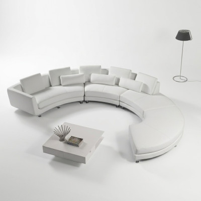 Canapé d'angle moderne Canapé rond Canapé d'angle arrondi Suite de siège de canapé en cuir + USB