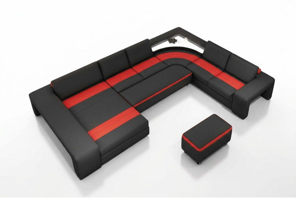 Paysage vivant Canapé d'angle avec LED et USB Canapé Rembourrage Canapé Suite en forme de U en cuir