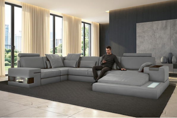 Canapé d'angle en cuir design Canapé suite Paysage de vie Canapé d'angle avec port USB