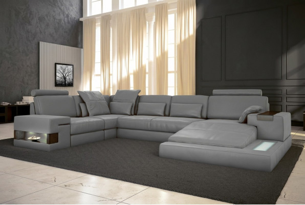 Canapé d'angle en cuir design Canapé suite Paysage de vie Canapé d'angle avec port USB