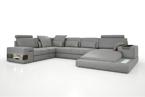 Canapé d'angle en cuir design Canapé suite Paysage de vie Canapé d'angle avec port USB