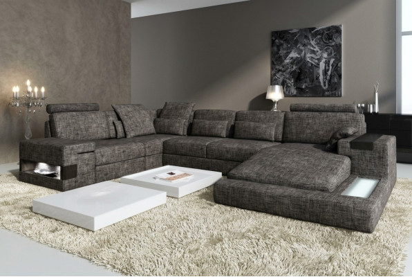 Canapé d'angle Canapé en cuir Canapé USB Rembourrage Suite Forme XXL Grands canapés Paysage de vie