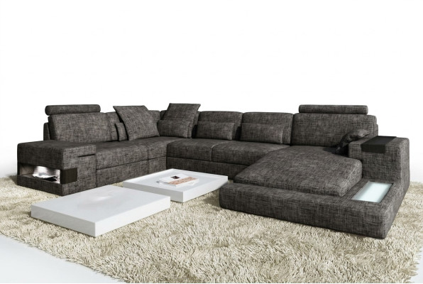 Canapé d'angle Canapé en cuir Canapé USB Rembourrage Suite Forme XXL Grands canapés Paysage de vie