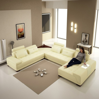 Paysage de vie Canapé Rembourrage Coin Suite Canapé en cuir design Grand canapé neuf + USB