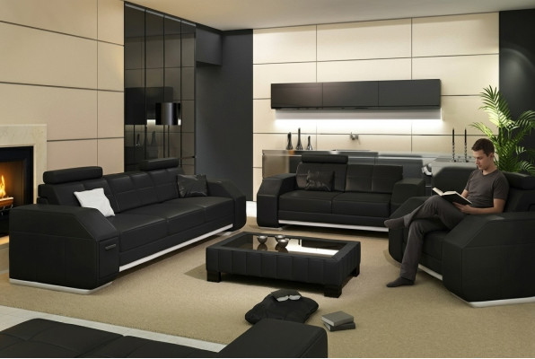 Canapé en cuir avec USB Ensemble de canapés 3+2+1 Canapé en cuir Siège capitonné Suite Designer