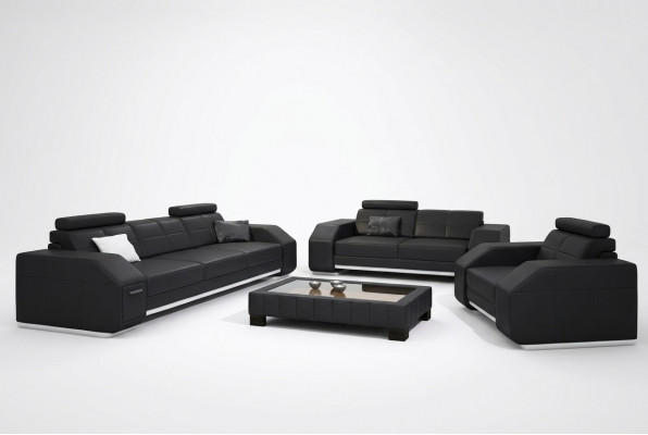 Canapé en cuir avec USB Ensemble de canapés 3+2+1 Canapé en cuir Siège capitonné Suite Designer